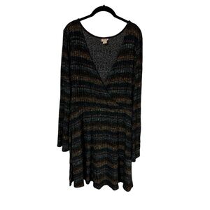 Mossimo V-Neck Long Bell Sleeves Multicolored Striped Mini A-Line Dress Size XXL